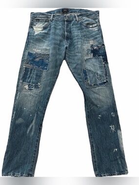 Polo Ralph Lauren Sullivan Slim Koi Jeans 36X32 Repaired Patchwork Distressed